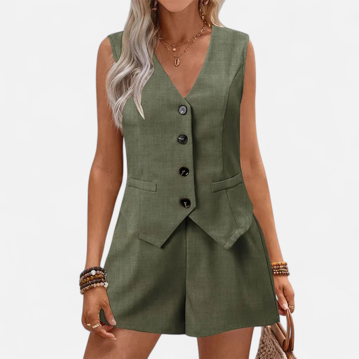 Élané | Ensemble Minimaliste Femme Gilet et Short – Élégance Épurée, Confort Estival