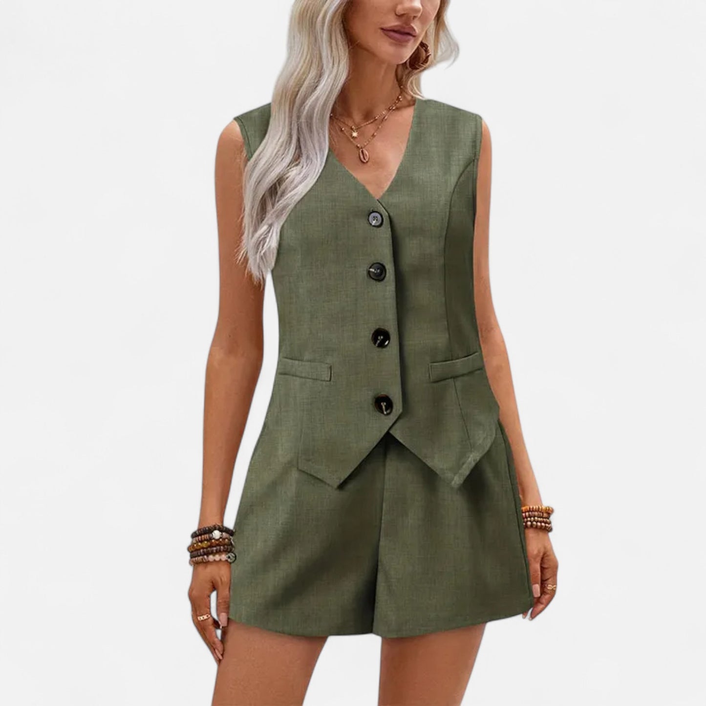 Élané | Ensemble Minimaliste Femme Gilet et Short – Élégance Épurée, Confort Estival