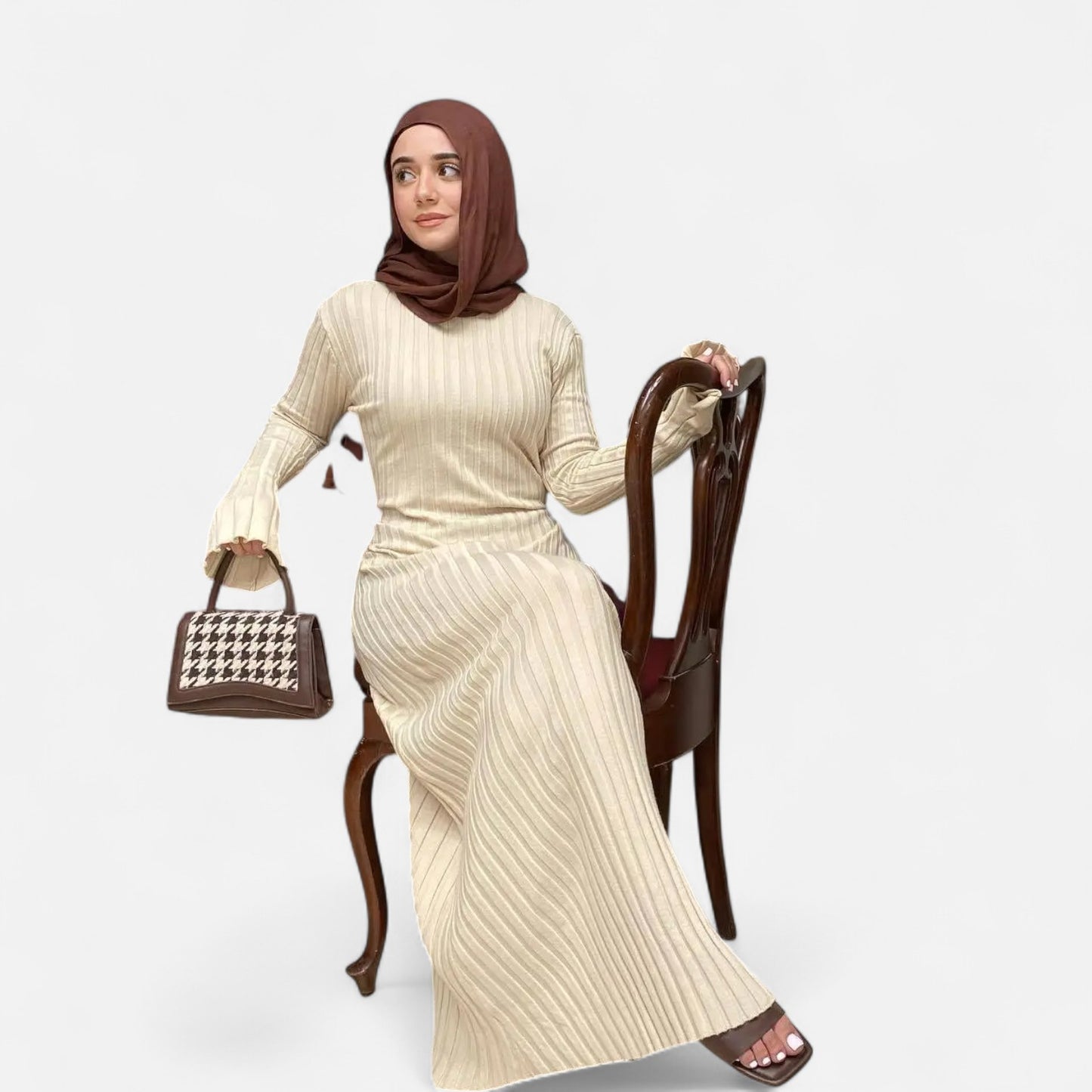 Élané | Robe Longue en Maille Côtelée pour Femme – Élégance Sculptée, Confort Moderne