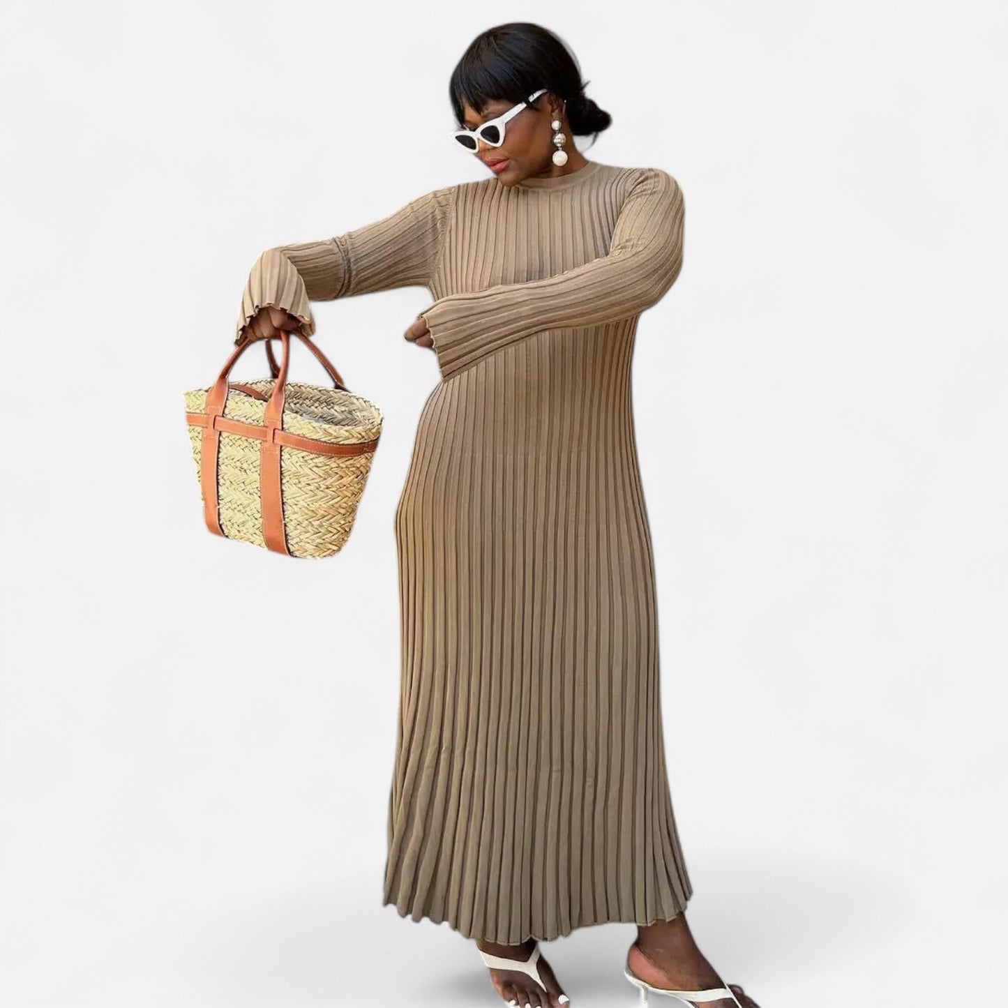 Élané | Robe Longue en Maille Côtelée pour Femme – Élégance Sculptée, Confort Moderne
