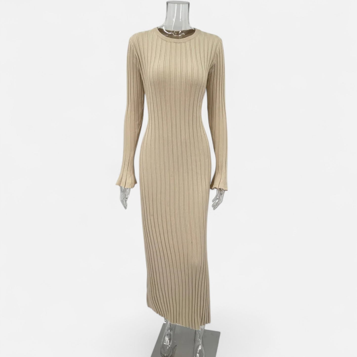Élané | Robe Longue en Maille Côtelée pour Femme – Élégance Sculptée, Confort Moderne