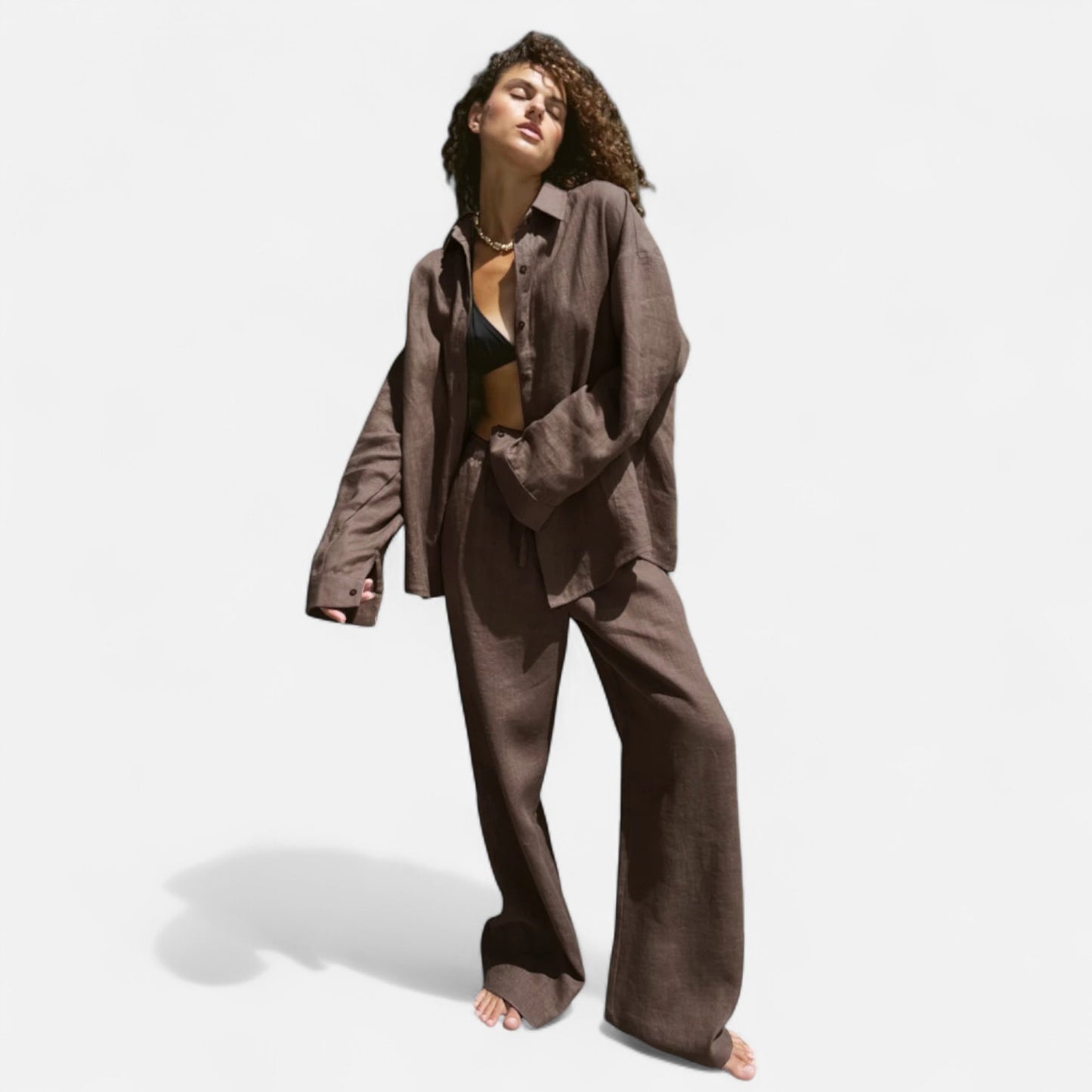 Élané | Ensemble Deux Pièces Style Lin pour Femme – Élégance Décontractée, Confort Naturel