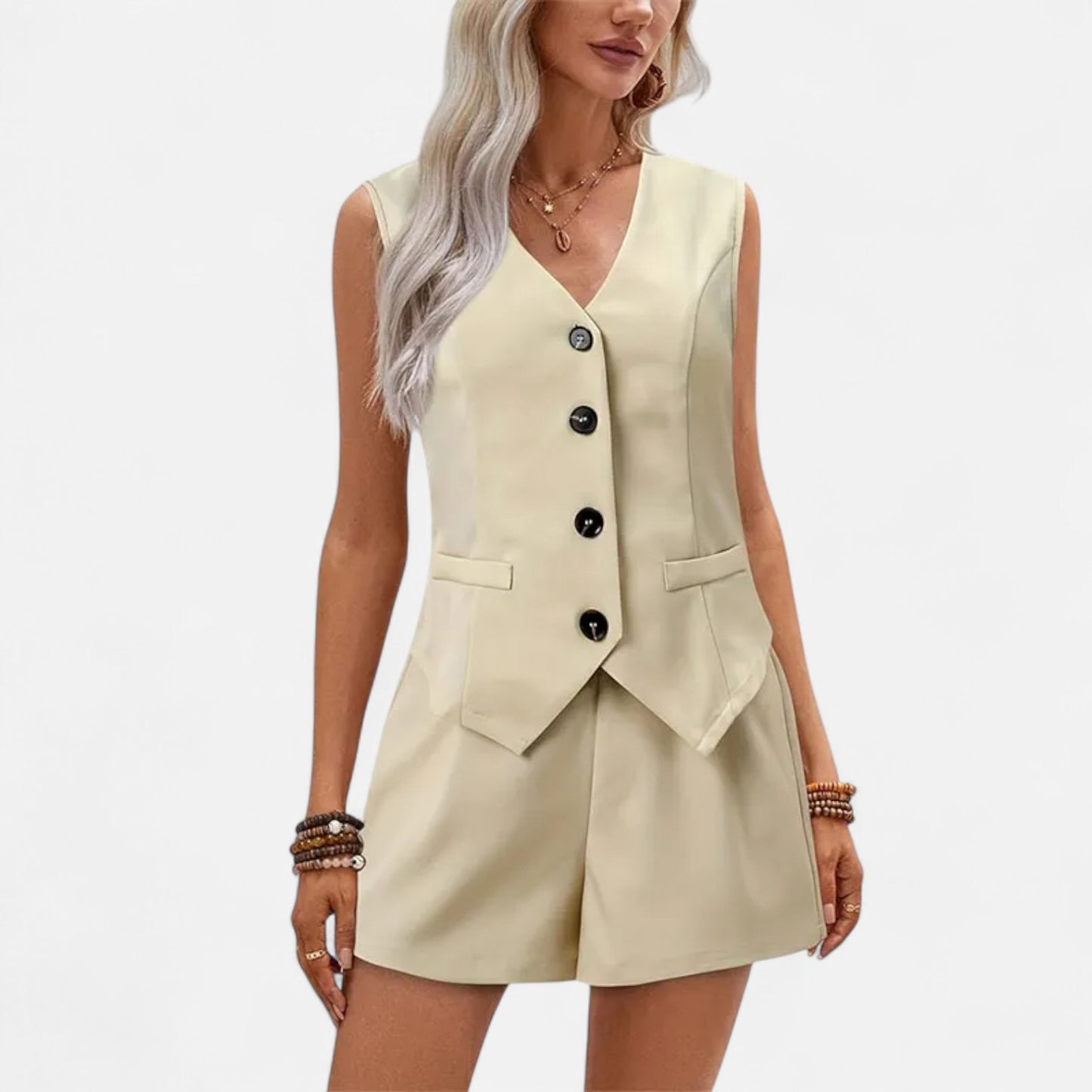 Élané | Ensemble Minimaliste Femme Gilet et Short – Élégance Épurée, Confort Estival