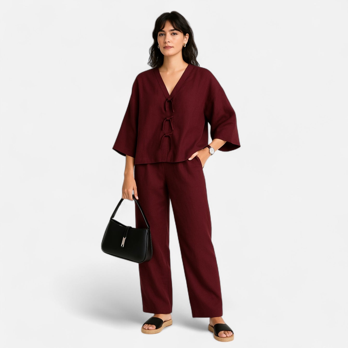 Élané | Ensemble Deux Pièces Style Lin pour Femme – Élégance Décontractée, Confort Naturel