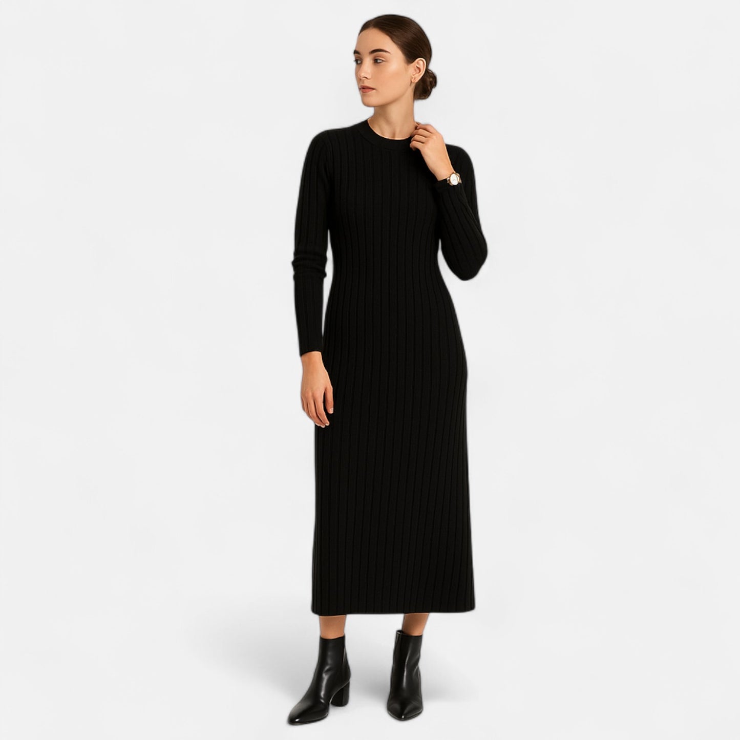 Élané | Robe Longue en Maille Côtelée pour Femme – Élégance Sculptée, Confort Moderne