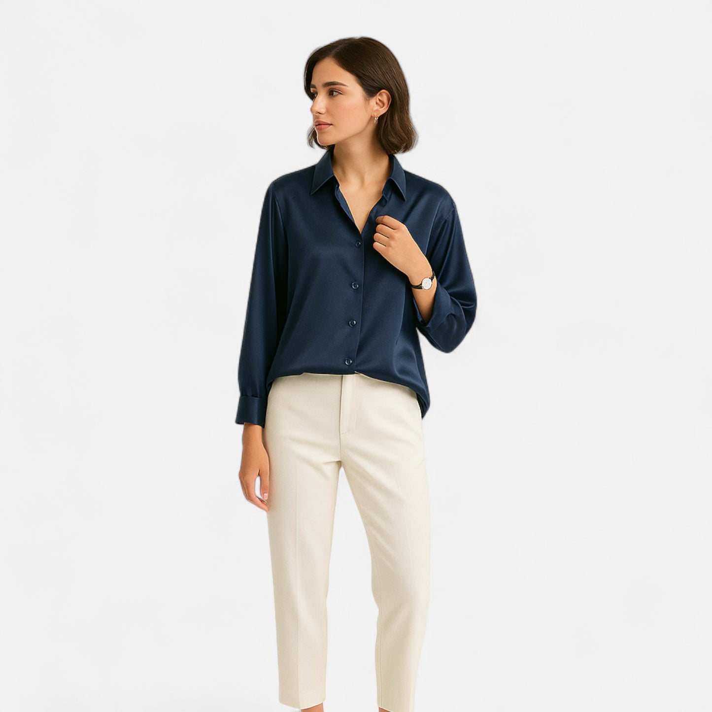 Élané | Haut Femme à Manches Longues en Satin – Élégance Classique, Polyvalence Moderne