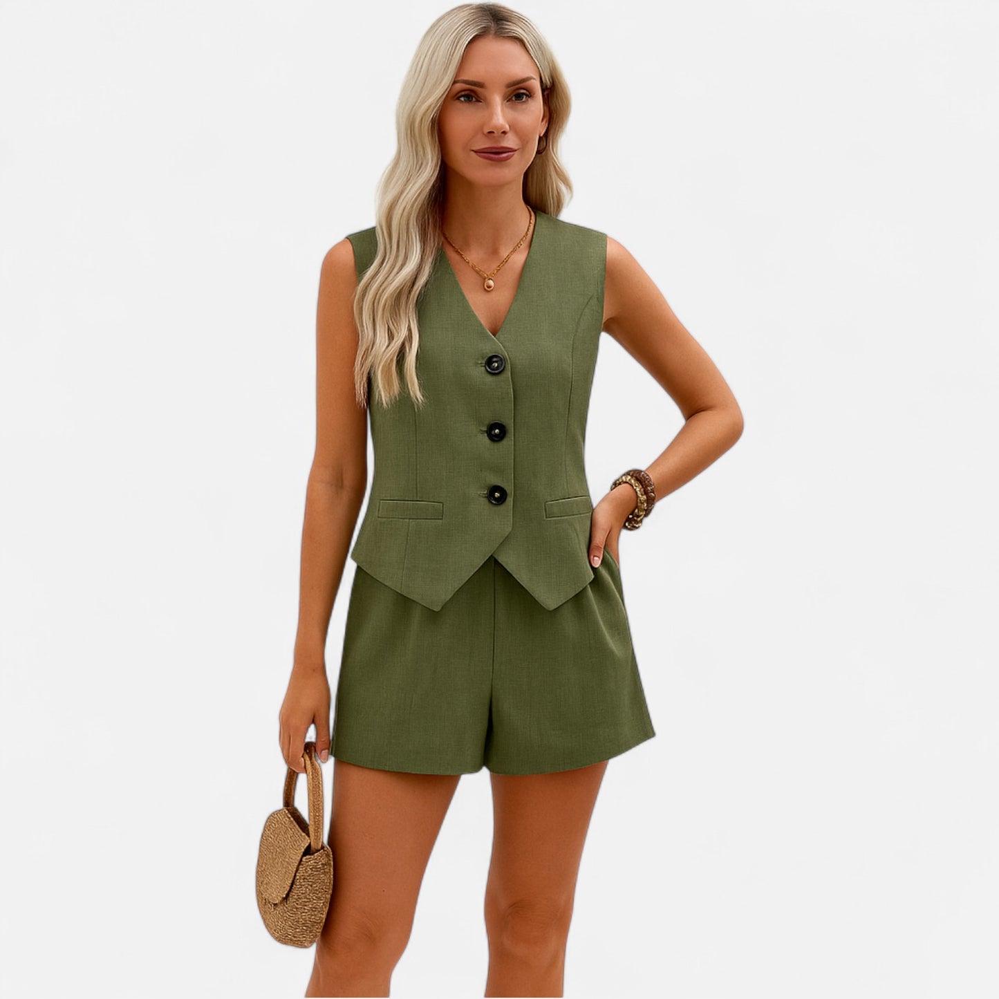 Élané | Ensemble Minimaliste Femme Gilet et Short – Élégance Épurée, Confort Estival