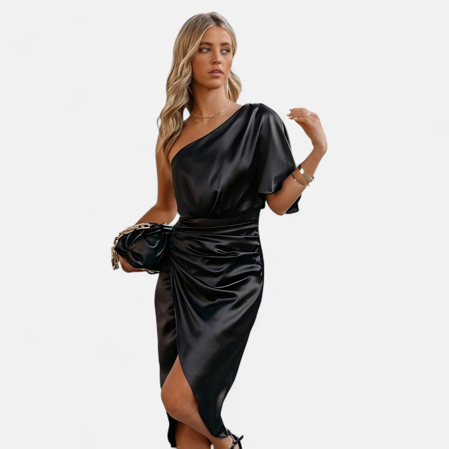 Élané | Robe Satinée Asymétrique pour Femme – Élégance Sculptée, Charme Intemporel