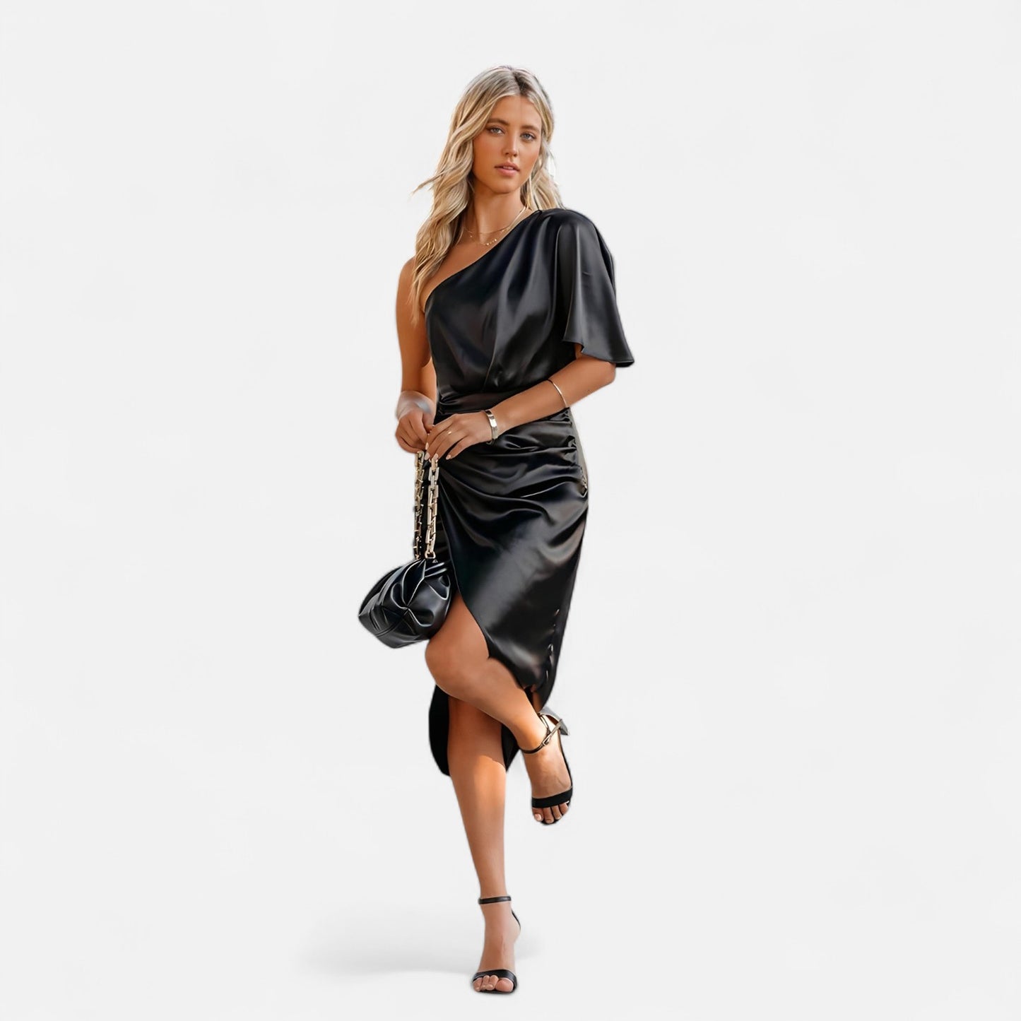 Élané | Robe Satinée Asymétrique pour Femme – Élégance Sculptée, Charme Intemporel