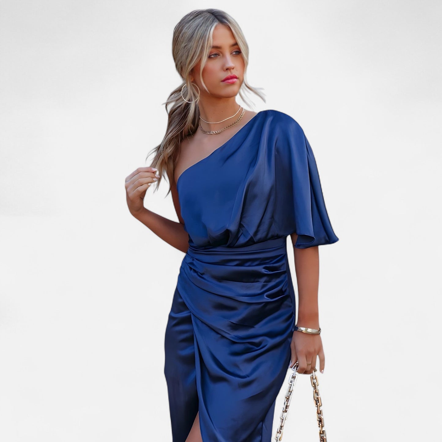 Élané | Robe Satinée Asymétrique pour Femme – Élégance Sculptée, Charme Intemporel