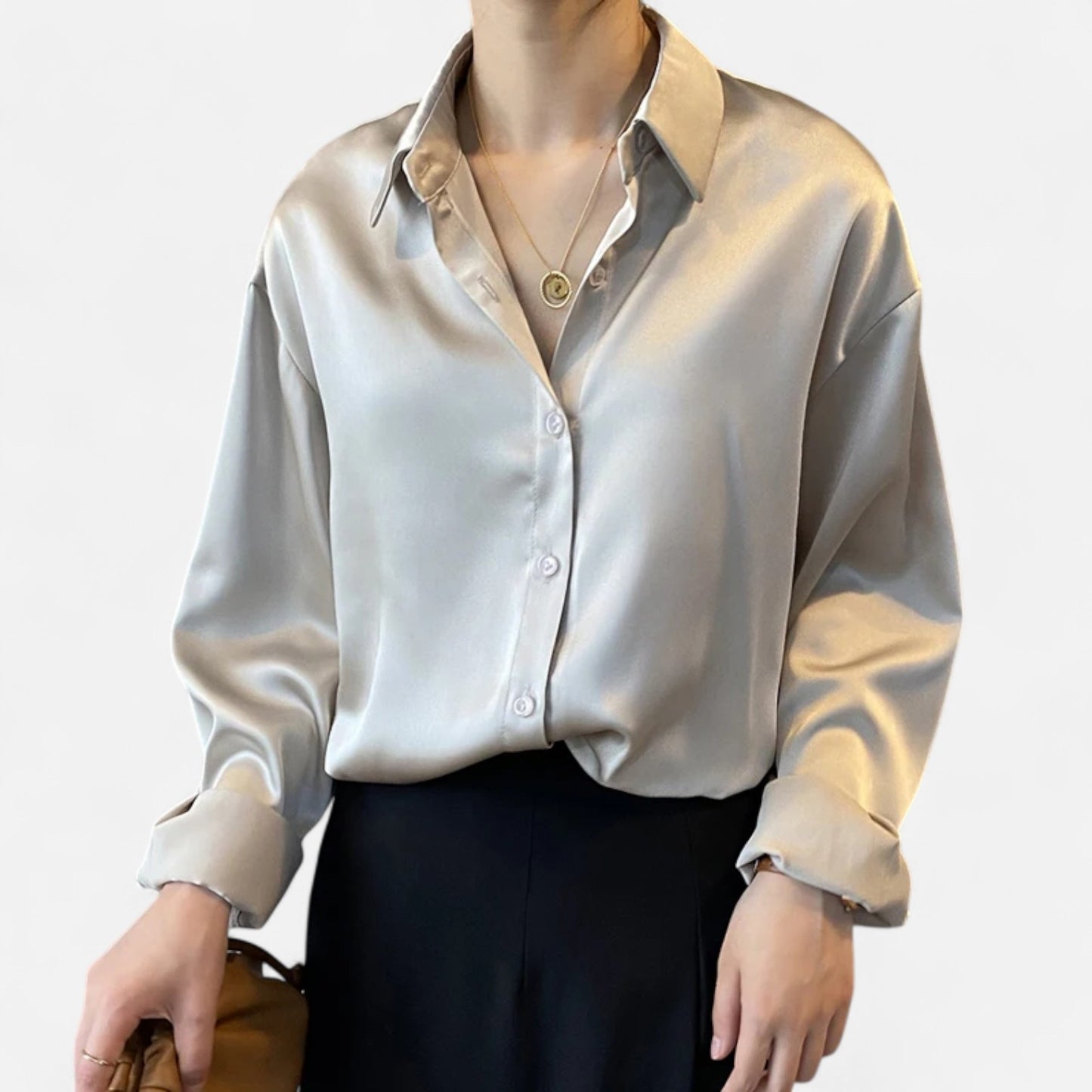 Élané | Haut Femme à Manches Longues en Satin – Élégance Classique, Polyvalence Moderne