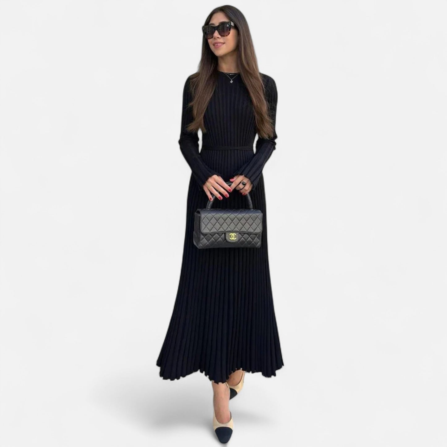 Élané | Robe Longue en Maille Côtelée pour Femme – Élégance Sculptée, Confort Moderne