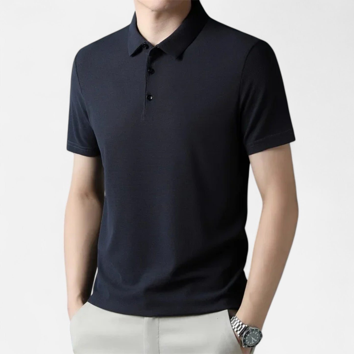 Élané | Polo Homme à Manches Courtes Embossé – Élégance Texturée, Style Contemporain