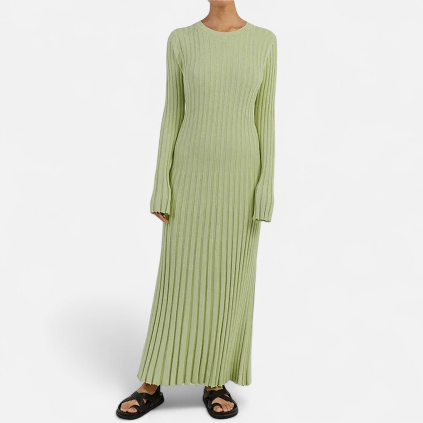 Élané | Robe Longue en Maille Côtelée pour Femme – Élégance Sculptée, Confort Moderne