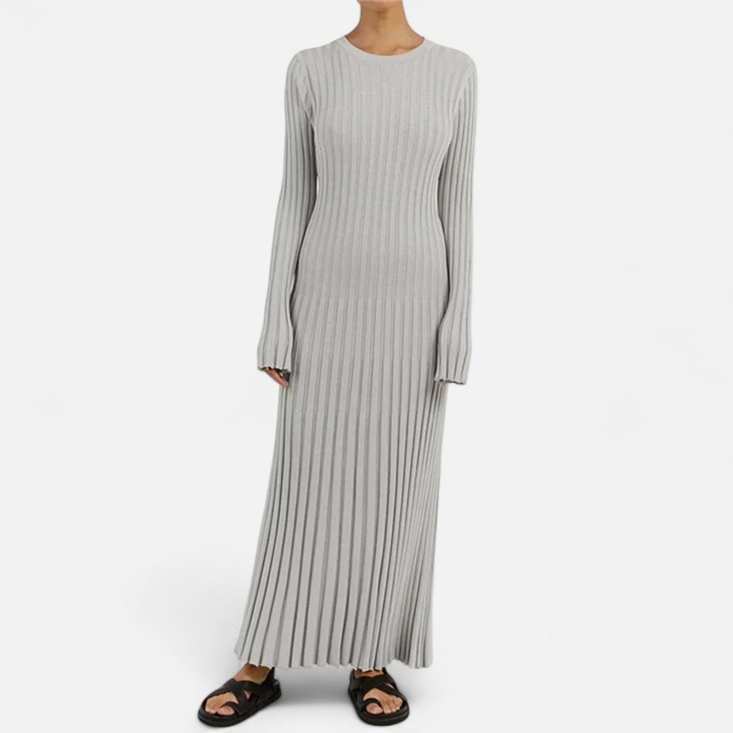 Élané | Robe Longue en Maille Côtelée pour Femme – Élégance Sculptée, Confort Moderne