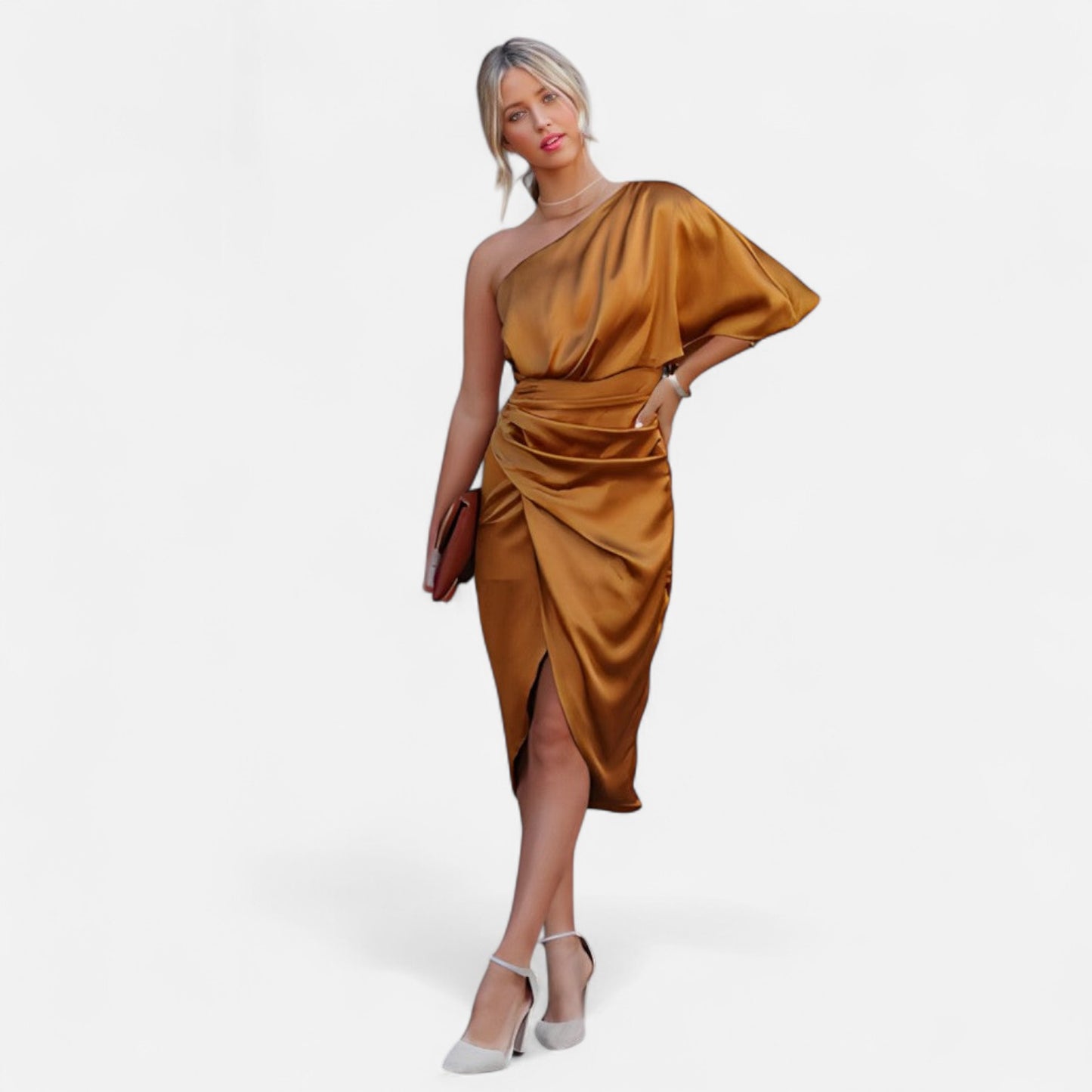 Élané | Robe Satinée Asymétrique pour Femme – Élégance Sculptée, Charme Intemporel