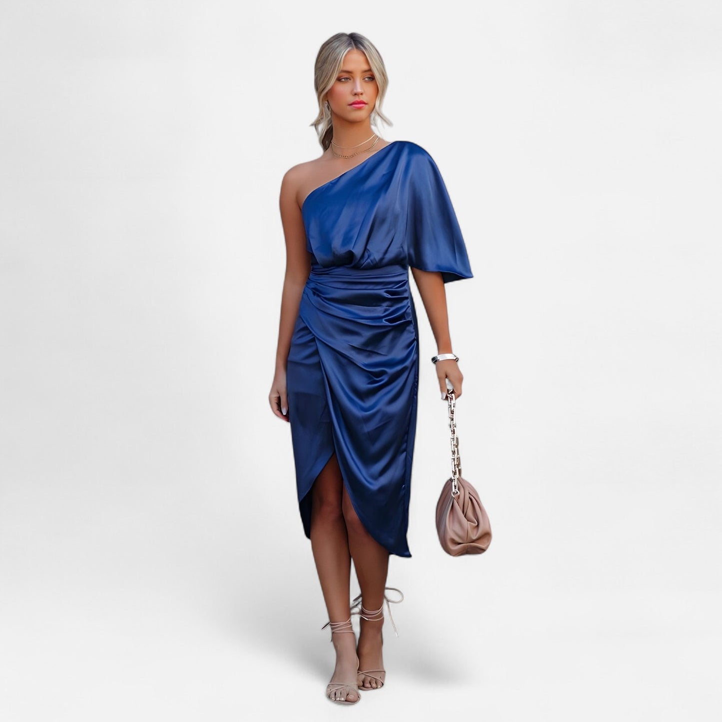 Élané | Robe Satinée Asymétrique pour Femme – Élégance Sculptée, Charme Intemporel