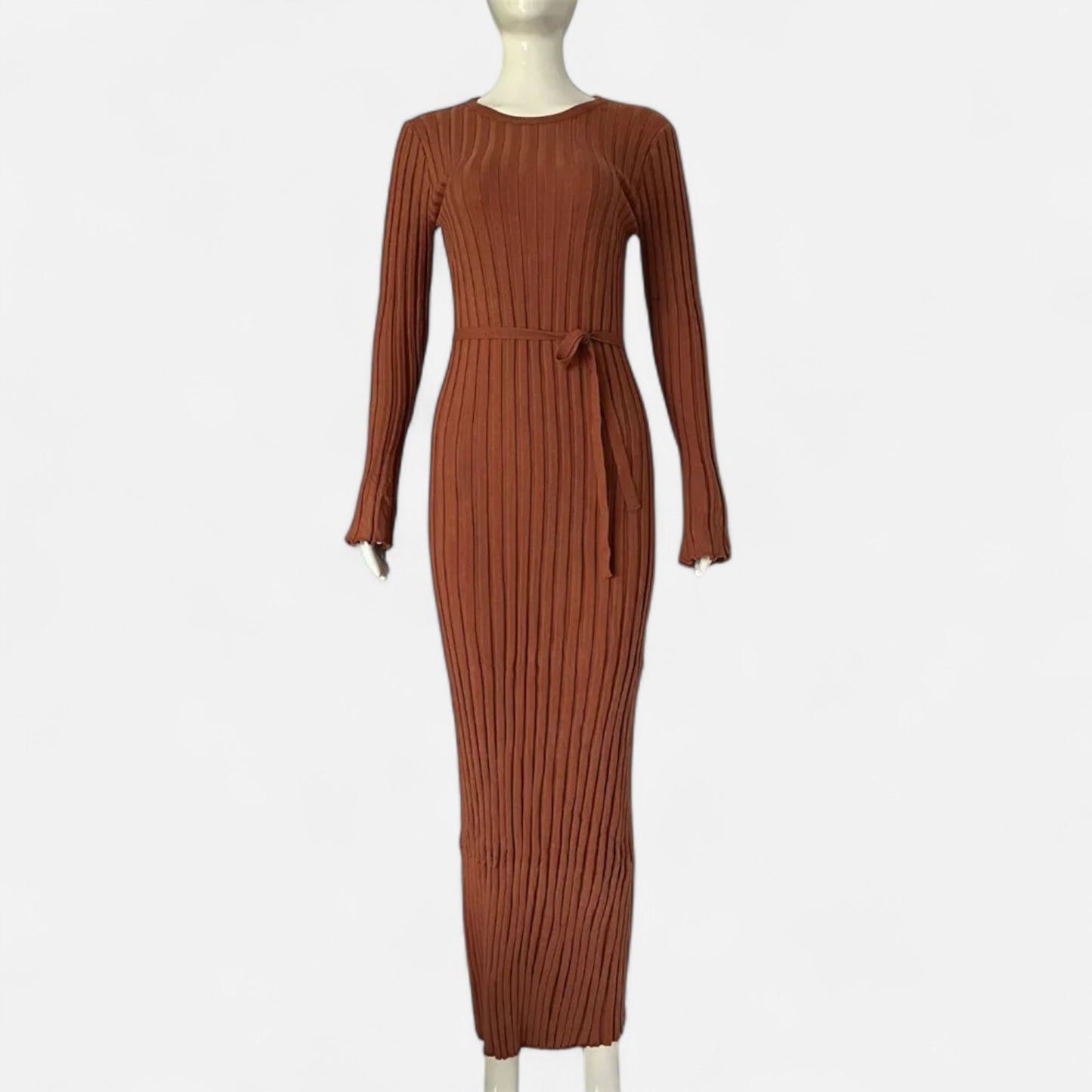 Élané | Robe Longue en Maille Côtelée pour Femme – Élégance Sculptée, Confort Moderne