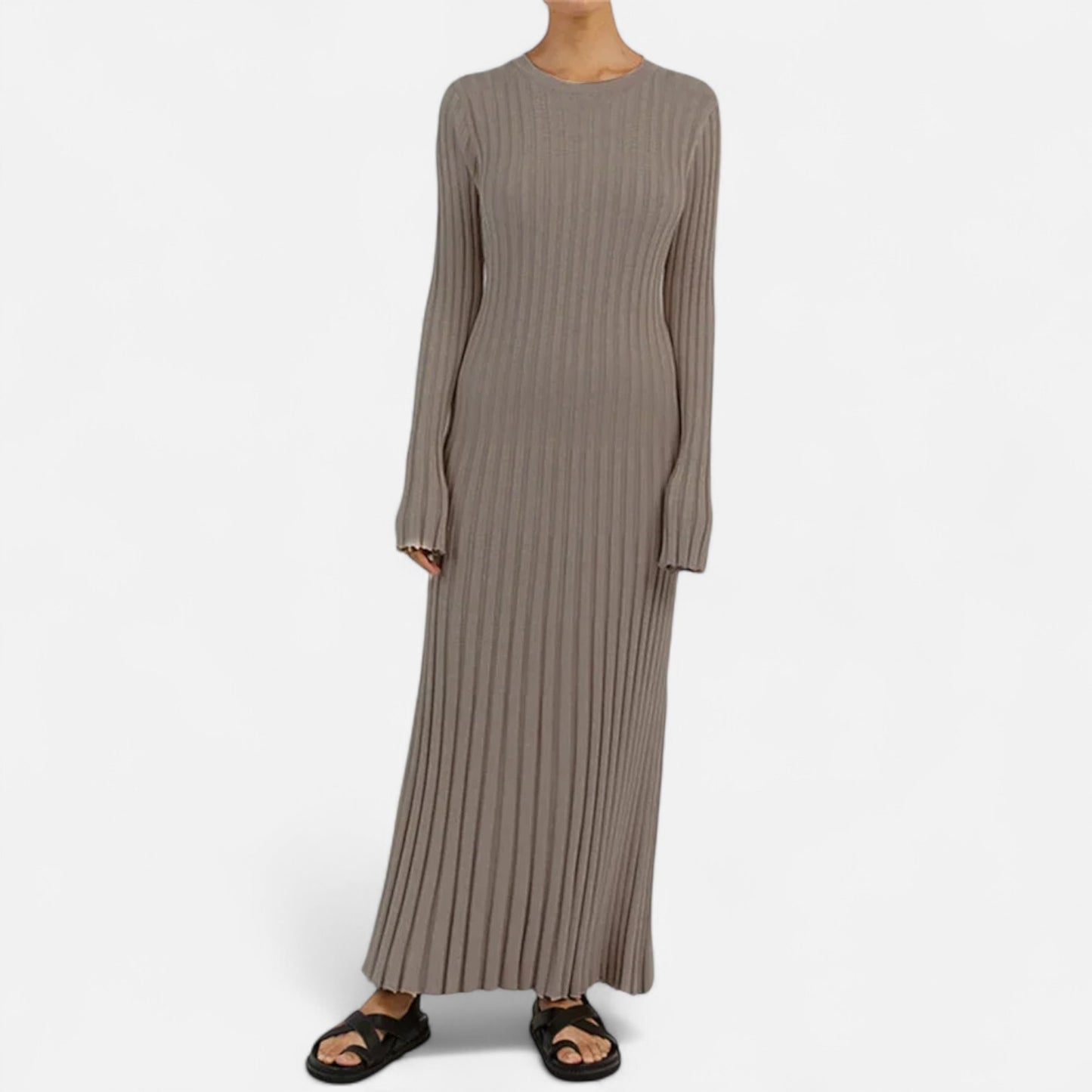 Élané | Robe Longue en Maille Côtelée pour Femme – Élégance Sculptée, Confort Moderne