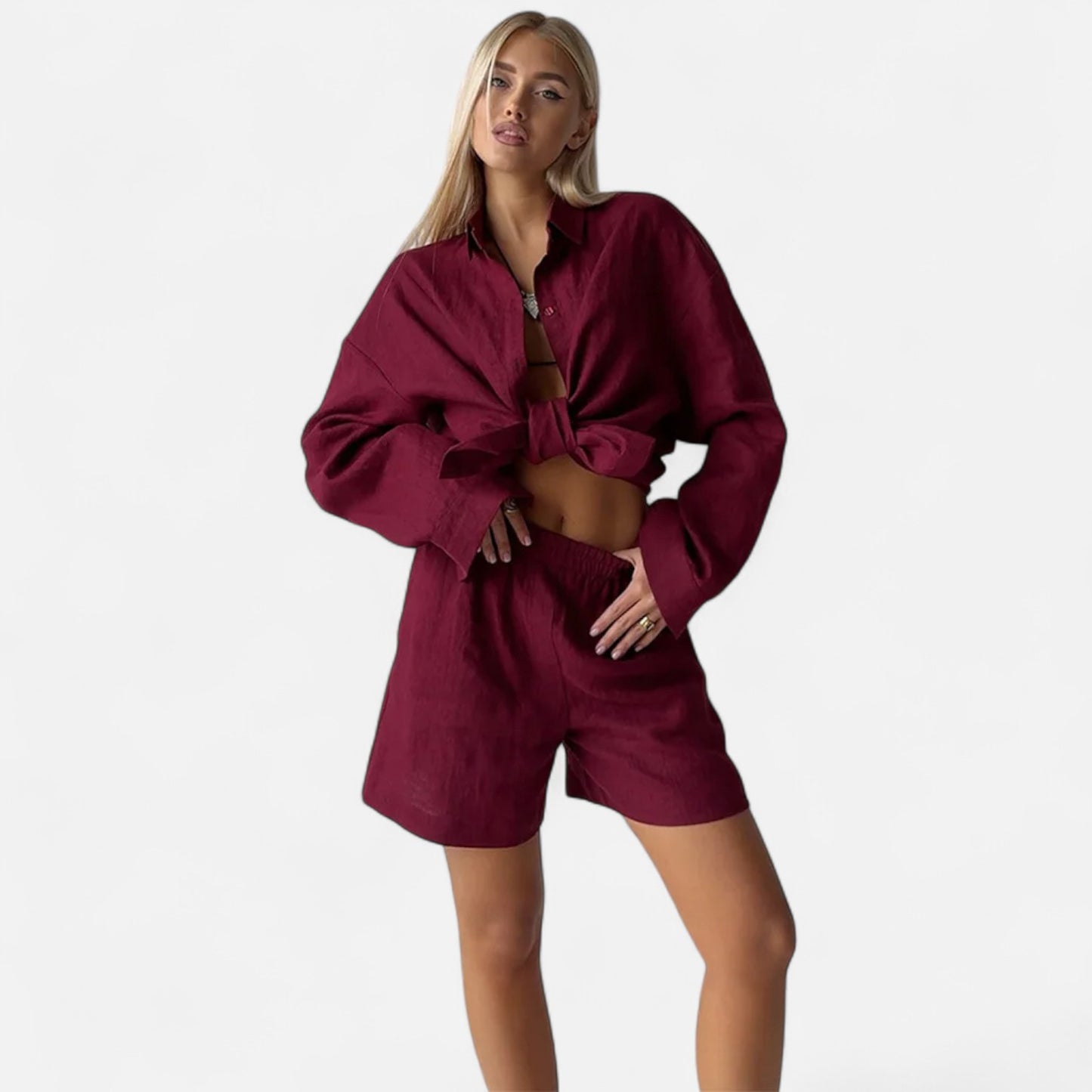 Élané | Ensemble Deux Pièces Style Lin pour Femme – Élégance Décontractée, Confort Naturel