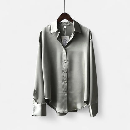 Élané | Haut Femme à Manches Longues en Satin – Élégance Classique, Polyvalence Moderne