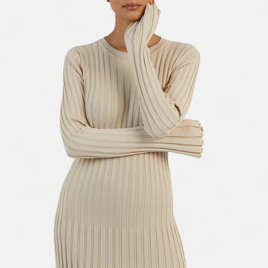 Élané | Robe Longue en Maille Côtelée pour Femme – Élégance Sculptée, Confort Moderne