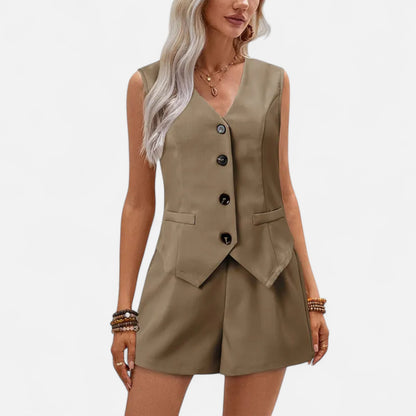 Élané | Ensemble Minimaliste Femme Gilet et Short – Élégance Épurée, Confort Estival