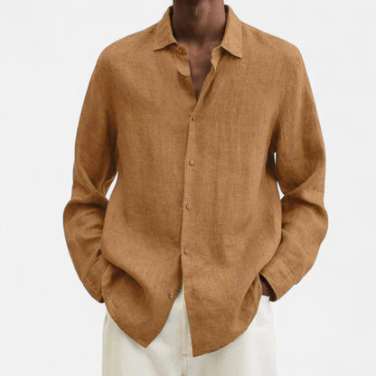 Élané | Chemise Décontractée en Lin à Manches Longues pour Homme – Élégance Naturelle, Fraîcheur Estivale