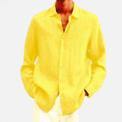 Élané | Chemise Décontractée en Lin à Manches Longues pour Homme – Élégance Naturelle, Fraîcheur Estivale
