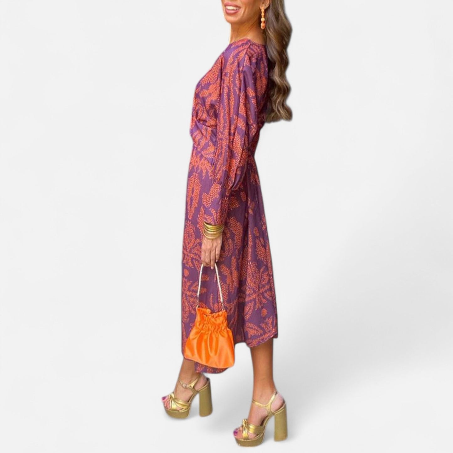 Élané | Robe Maxi Imprimée à Col en V Plongeant pour Femme – Élégance Bohème, Silhouette Sublimée