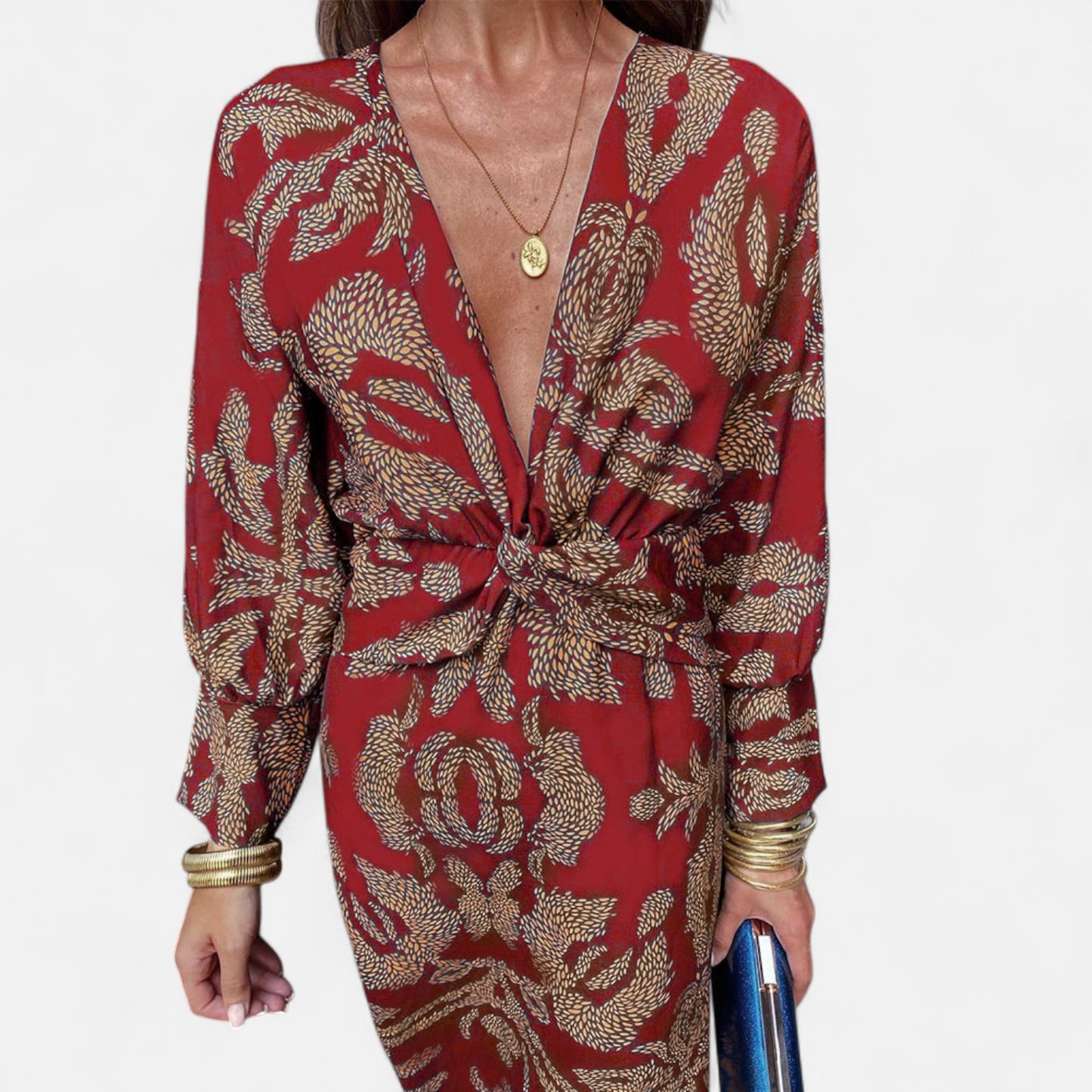 Élané | Robe Maxi Imprimée à Col en V Plongeant pour Femme – Élégance Bohème, Silhouette Sublimée