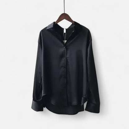 Élané | Haut Femme à Manches Longues en Satin – Élégance Classique, Polyvalence Moderne
