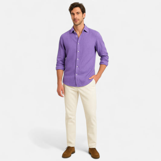 Élané | Chemise Décontractée en Lin à Manches Longues pour Homme – Élégance Naturelle, Fraîcheur Estivale