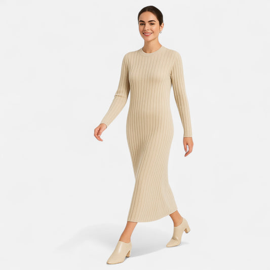 Élané | Robe Longue en Maille Côtelée pour Femme – Élégance Sculptée, Confort Moderne