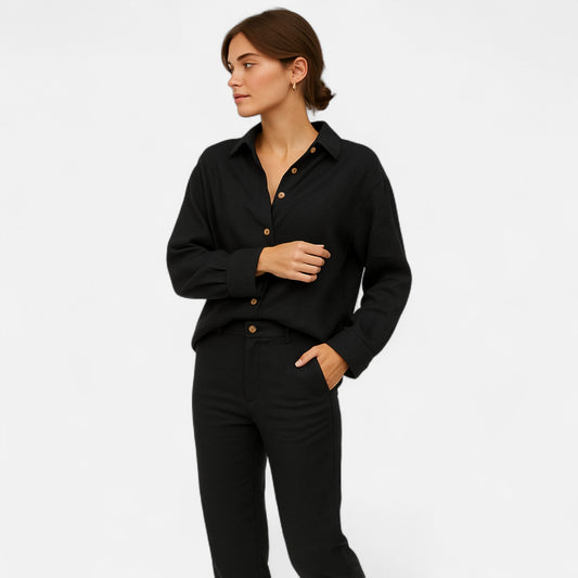 Élané | Chemise Boutonnée Coupe Ample pour Femme – Élégance Décontractée, Confort Quotidien
