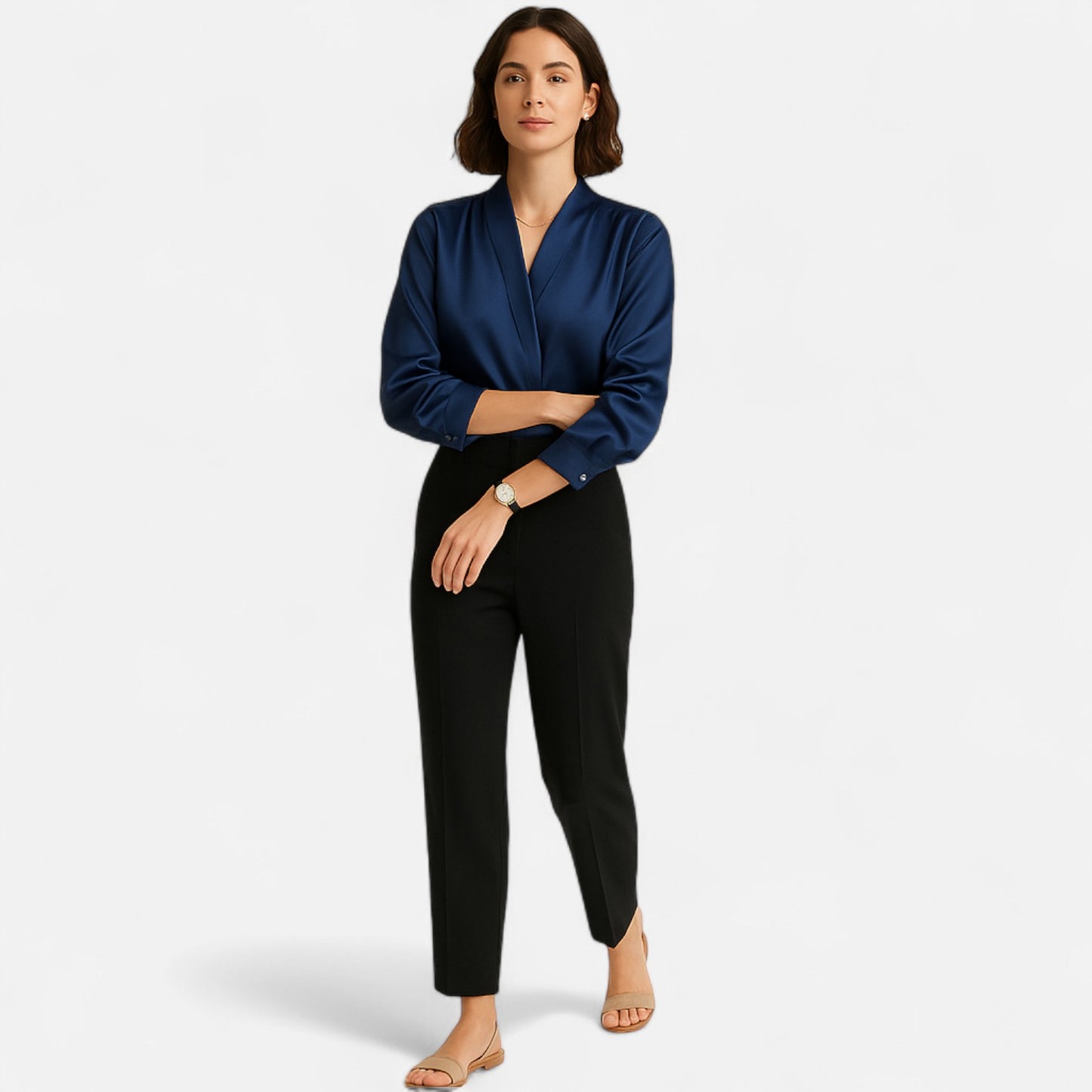 Élané | Blouse Croisée Élégante en Satin pour Femme – Raffinement Moderne, Polyvalence Intemporelle