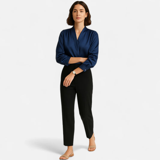 Élané | Blouse Croisée Élégante en Satin pour Femme – Raffinement Moderne, Polyvalence Intemporelle