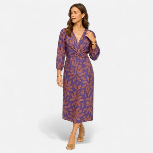 Élané | Robe Maxi Imprimée à Col en V Plongeant pour Femme – Élégance Bohème, Silhouette Sublimée