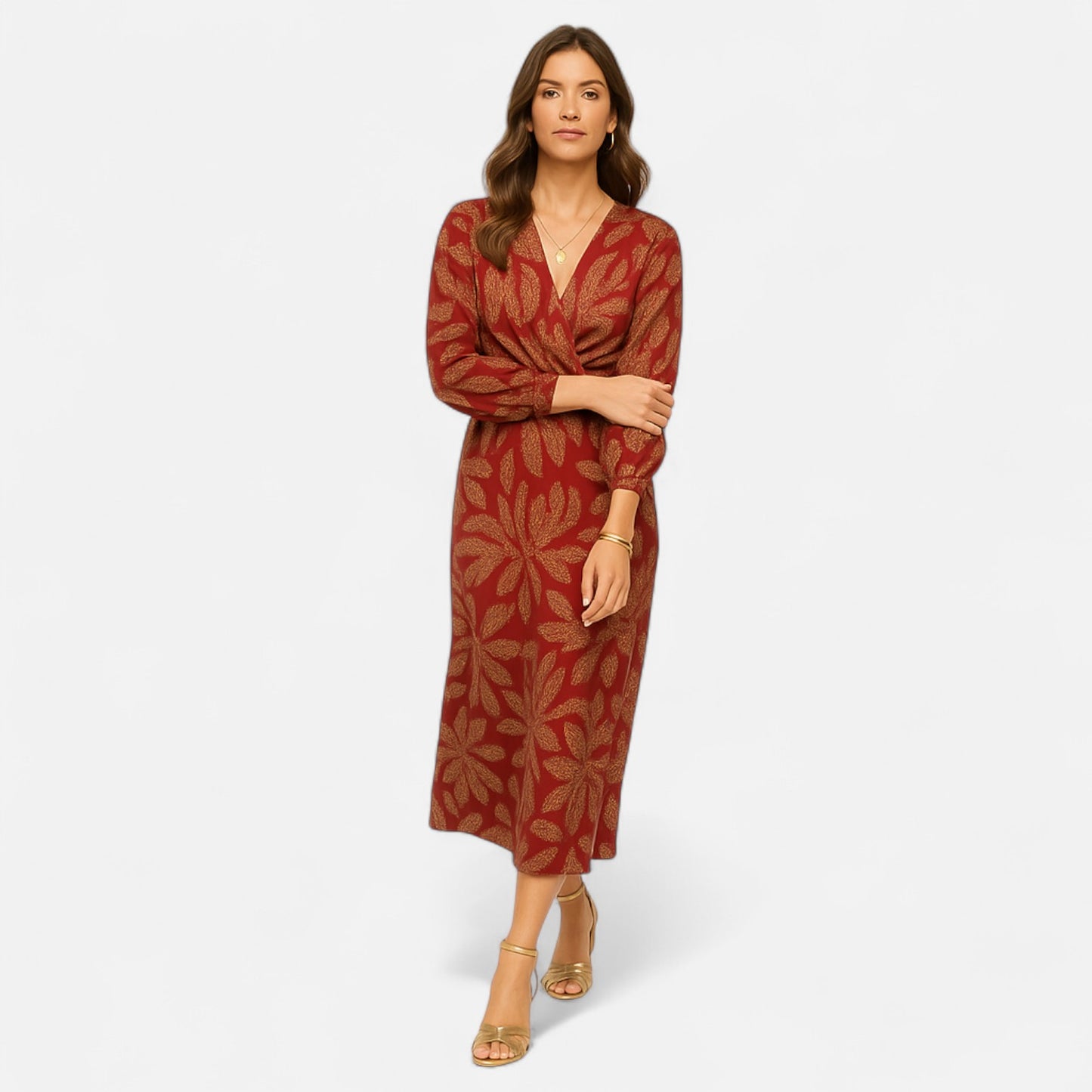 Élané | Robe Maxi Imprimée à Col en V Plongeant pour Femme – Élégance Bohème, Silhouette Sublimée