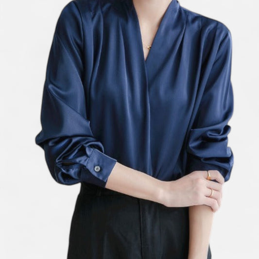 Élané | Blouse Croisée Élégante en Satin pour Femme – Raffinement Moderne, Polyvalence Intemporelle