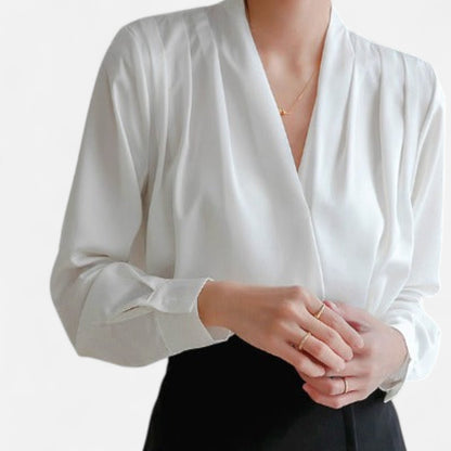 Élané | Blouse Croisée Élégante en Satin pour Femme – Raffinement Moderne, Polyvalence Intemporelle