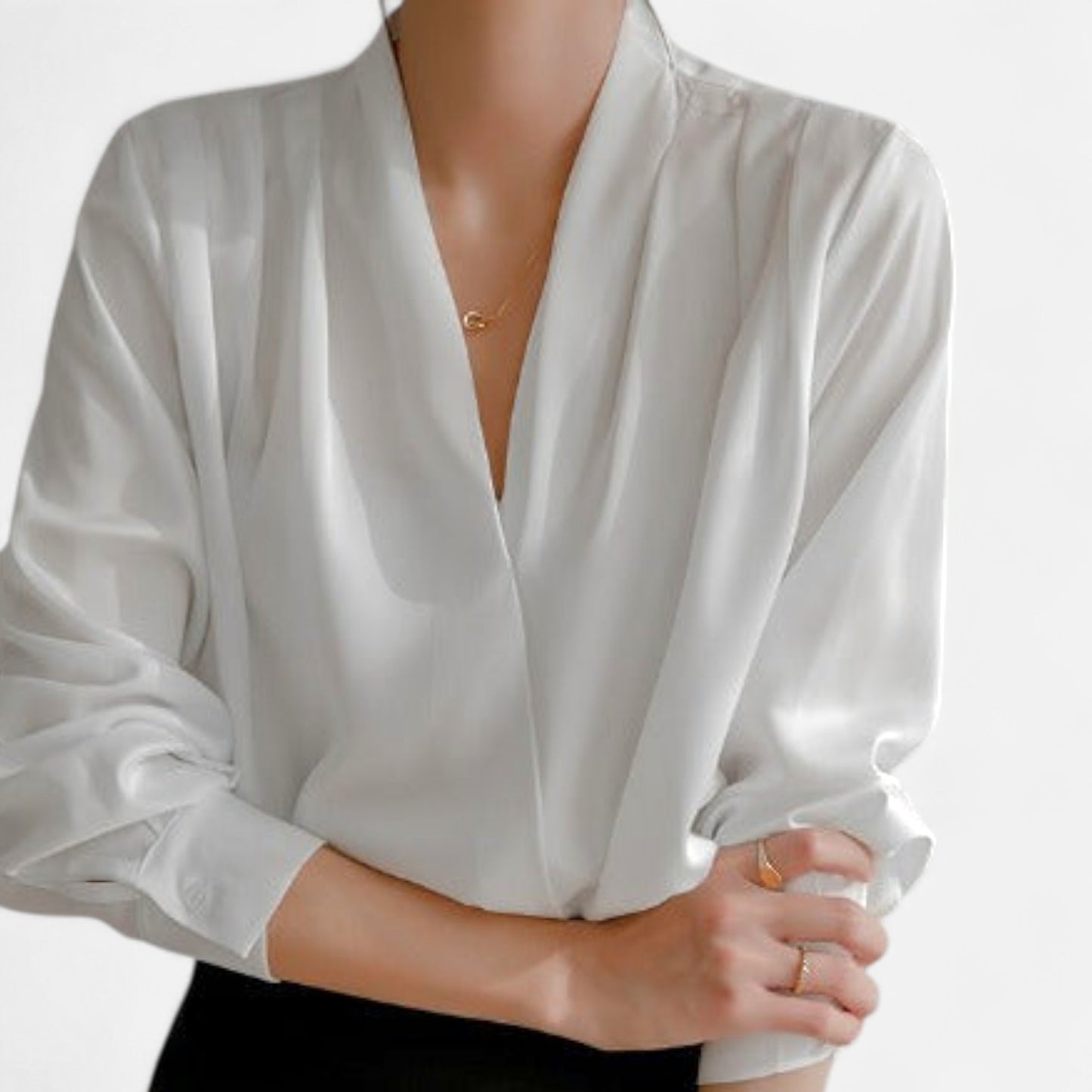 Élané | Blouse Croisée Élégante en Satin pour Femme – Raffinement Moderne, Polyvalence Intemporelle