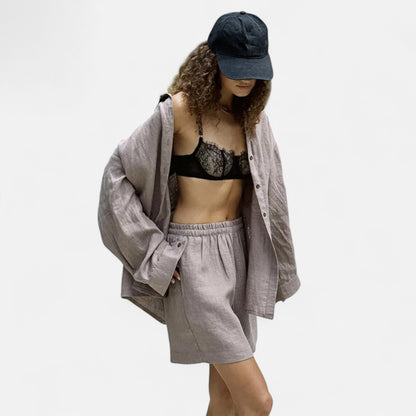 Élané | Ensemble Deux Pièces Style Lin pour Femme – Élégance Décontractée, Confort Naturel