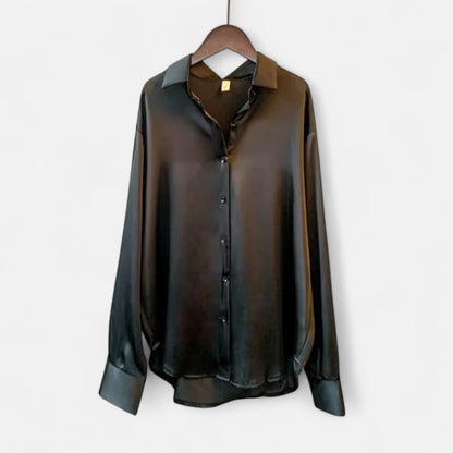 Élané | Haut Femme à Manches Longues en Satin – Élégance Classique, Polyvalence Moderne